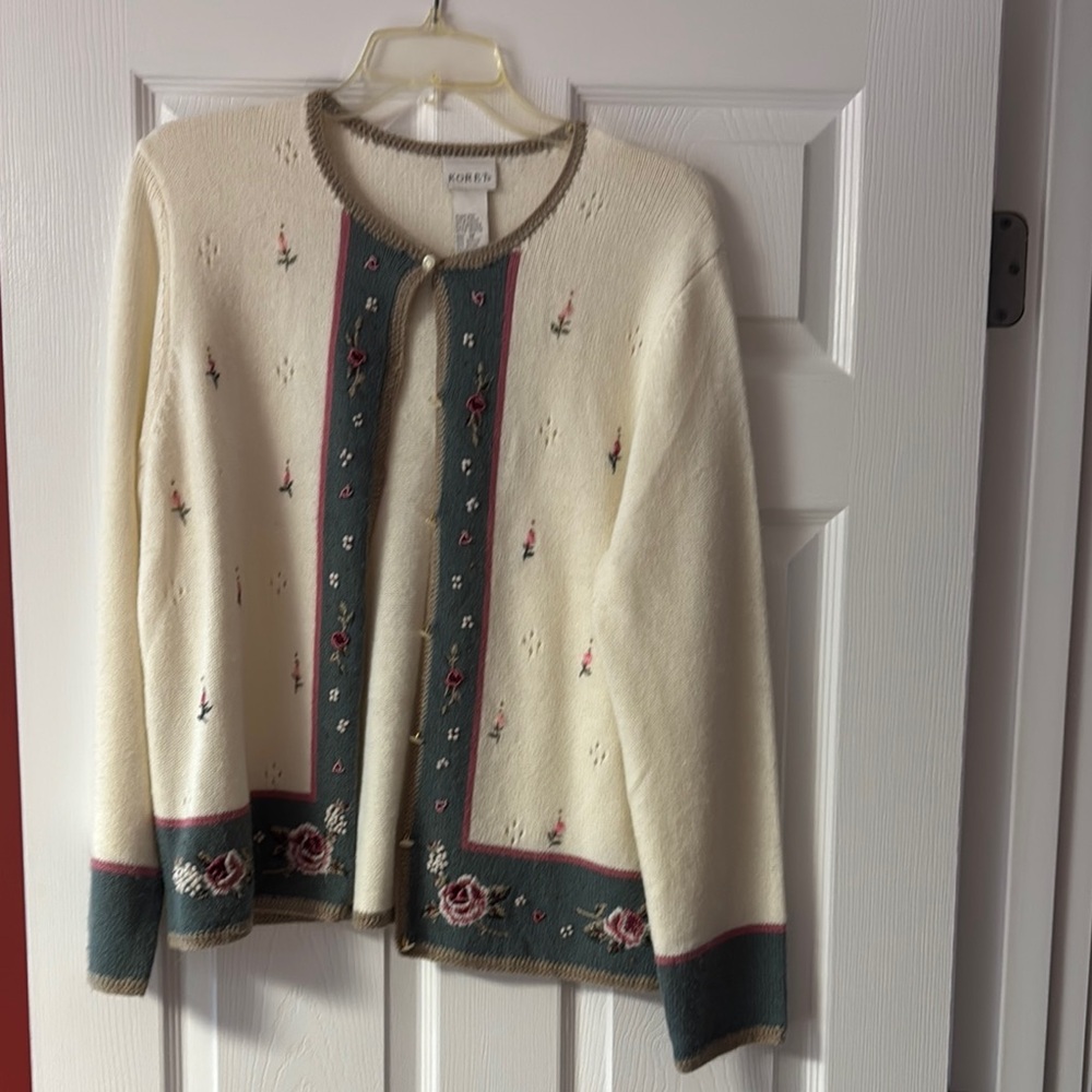 Women's Cream and Green Sweater